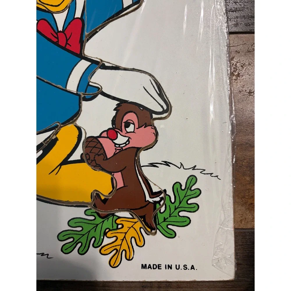 Vintage Playskool Disney Donald Duck Chip n‎ Dale Wood Inlay Puzzle 190-02  9pc